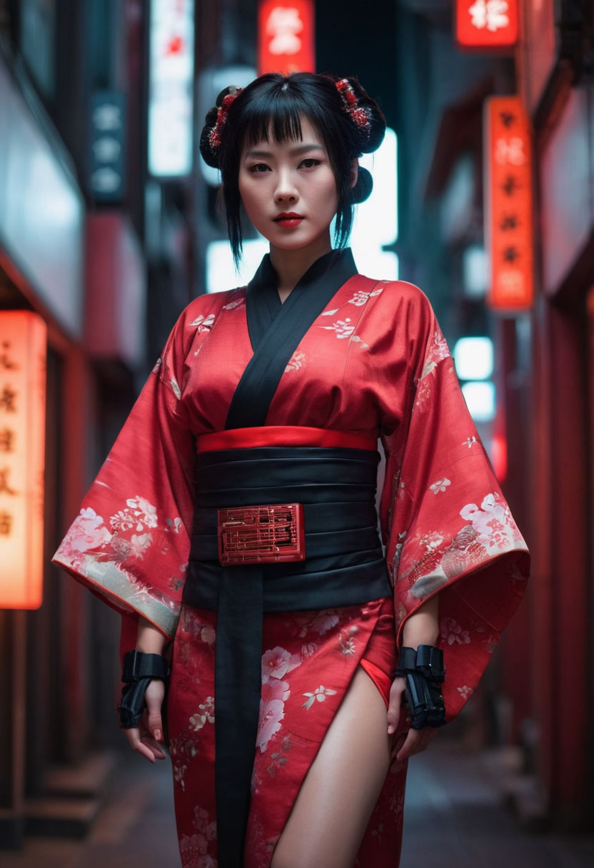 Cinematic Geisha Samurai In Red AI Portrait