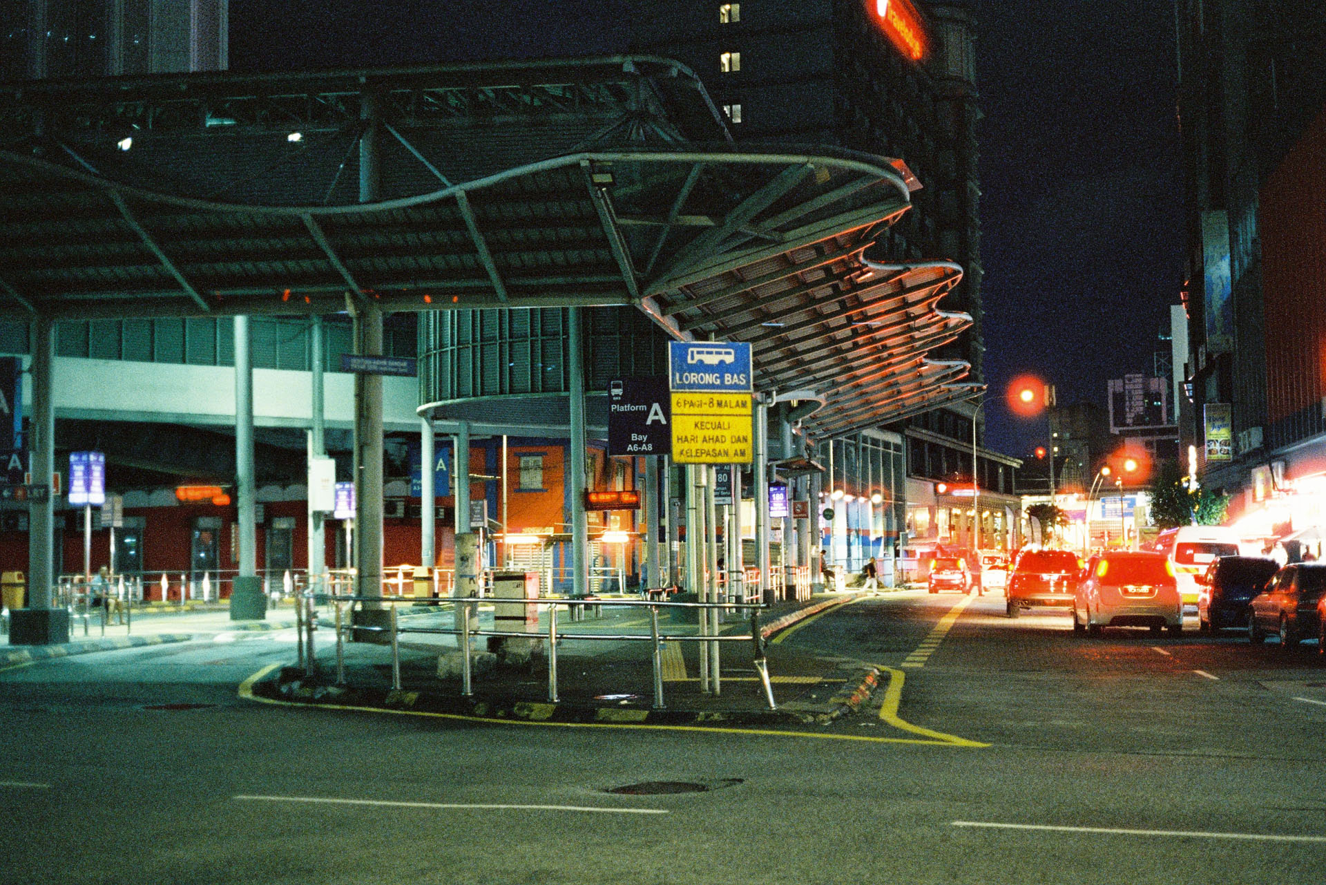 CineStill 800T Bus Station Tungsten Light and brake light with red halation